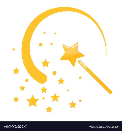 Magic wand stars flat icon cartoon Royalty Free Vector Image