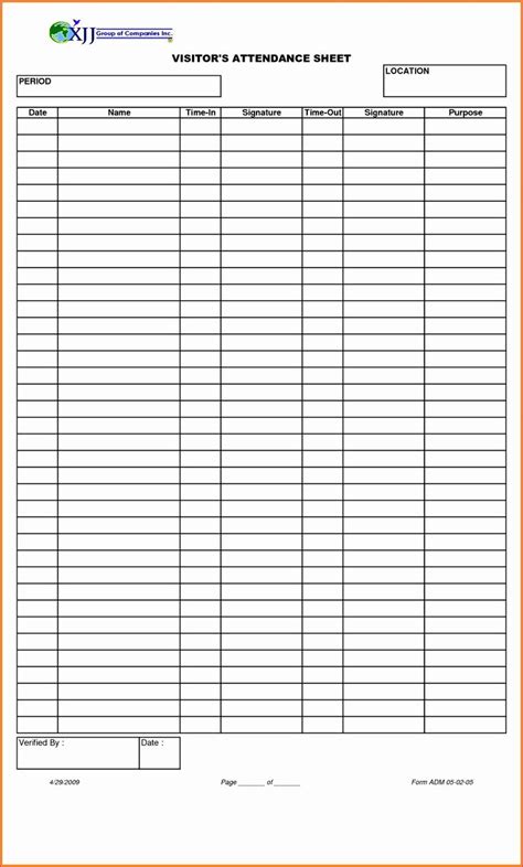 a printable sign up sheet for visitor attendance