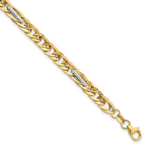 Auriga K Yellow Gold W White Rhodium Polished Textured Fancy Link