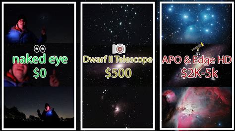 0 Vs 500 Vs 5 000 Telescope Naked Eye Vs Dwarf II Seestar S50 Vs