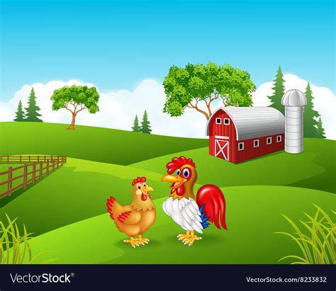 Cartoon Chicken Rooster In The Farm Royalty Free Vector