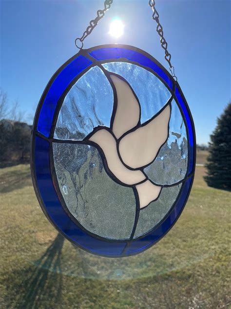 Dove Peace Love Stained Glass Panel Suncatcher Stained Glass Dove Round Panel Glass Dove 10