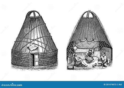 Kalmyk Hut Antique Ethnographic Illustrations Stock Illustration