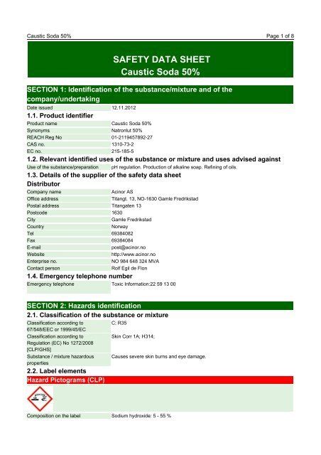 SAFETY DATA SHEET Caustic Soda 50