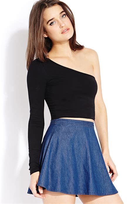 Lyst Forever 21 Standout One Shoulder Crop Top In Black