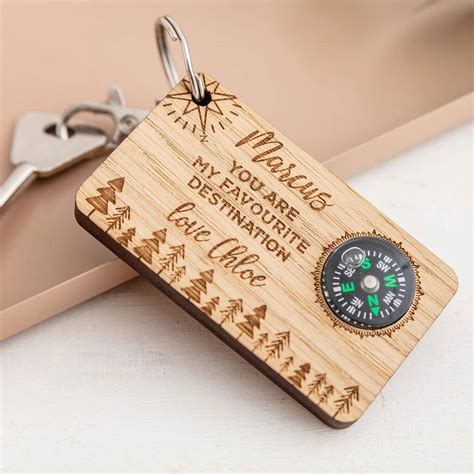 Wooden Personalised Keyring With Compass By The Bespoke Workshop