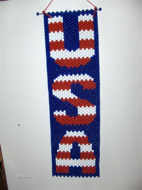 USA BEADED BANNER Etsy Beaded Banners Plastic Canvas Patterns