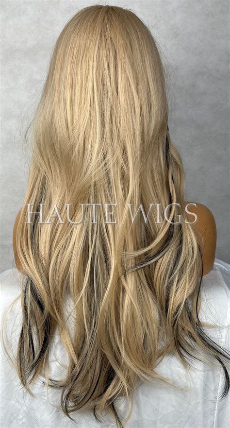 24 Inch Long Sexy Blonde Wig W Black Highlights Lowlights Womens Hair Haute Wigs