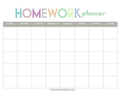 printable homework planner