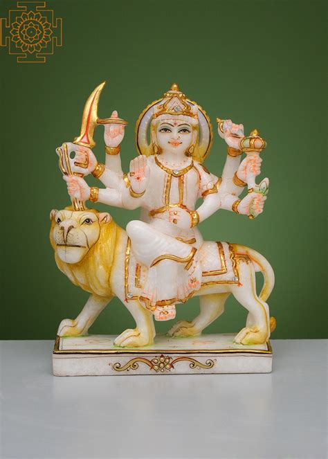 8" Goddess Durga Mata Sitting on Lion| Handmade | Marble Durga Maa ...