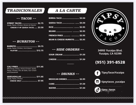 Online Menu Of Tipsy Tacos Yucaipa Ca