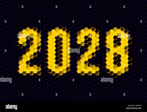 Sign of the 2028 year with hex pixel grid. New Years number or digits for holiday eve ...