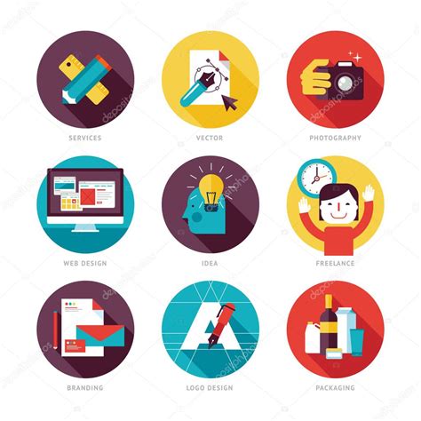 Set Of Modern Flat Design Icons On Design Development Theme Stock