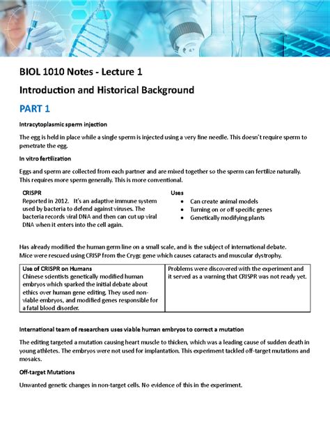 BIOL 1010 2024 Lecture 01 Notes BIOL 1010 Notes Lecture 1