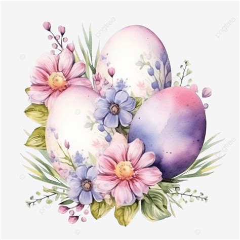 Watercolor Easter Eggs With Flowers Easter Easter Eggs Egg Png