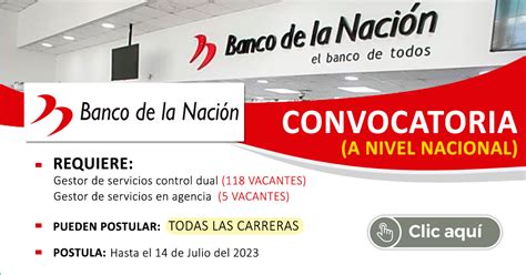 CONVOCATORIA BANCO DE LA NACION 123 Plazas Gestor De Servicios