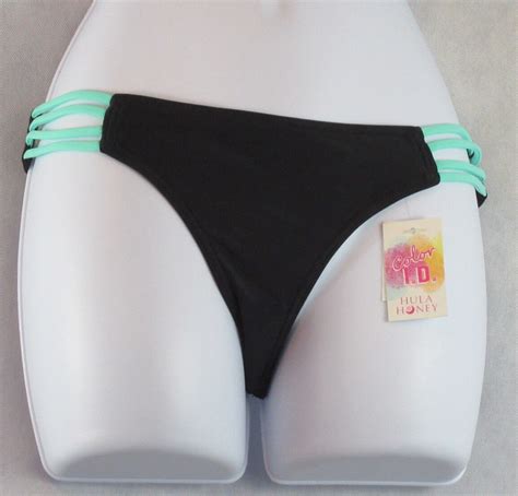 Hula Honey Junior Strappy Side Hipster Swim Bikini Bottom White Black