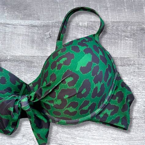 Green Leopard Knot Front Push Up Bikini Swimsuit New Plus X High Waist