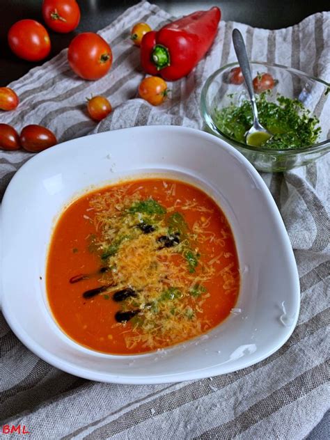 Tomaten Paprika Suppe Mit Basilikumpaste Nach Jamie Oliver Aus