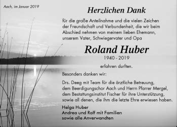 Traueranzeigen Von Roland Huber Schwarzw Lder Bote Trauer