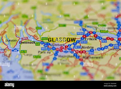 Glasgow shown on a road map or geography map Stock Photo - Alamy