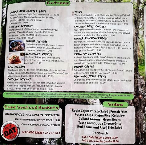 Menu At Dat Cajun Place Cafe Panama City Beach Thomas Dr