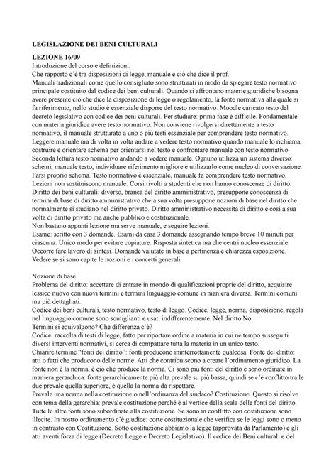 Appunti Legislazione LEGISLAZIONE DEI BENI CULTURALI LEZIONE 16