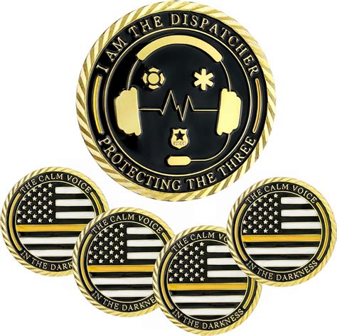 5 Pcs Thin Gold Line Challenge Coin 911 Emergency