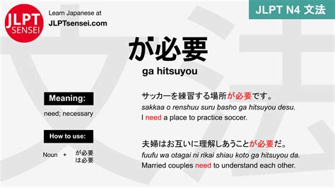 Gramática Jlpt N4 が必要 Hitsuyou Significado