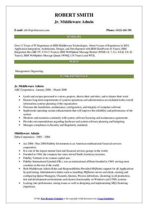 Middleware Admin Resume Samples Qwikresume