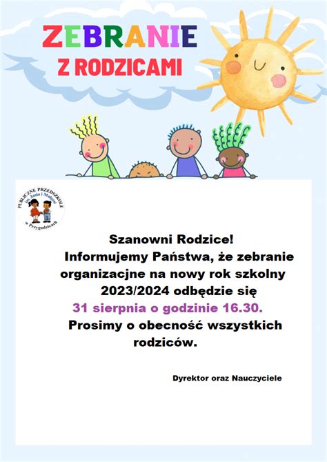 Zebranie organizacyjne Publiczne Przedszkole im Jasia i Małgosi w