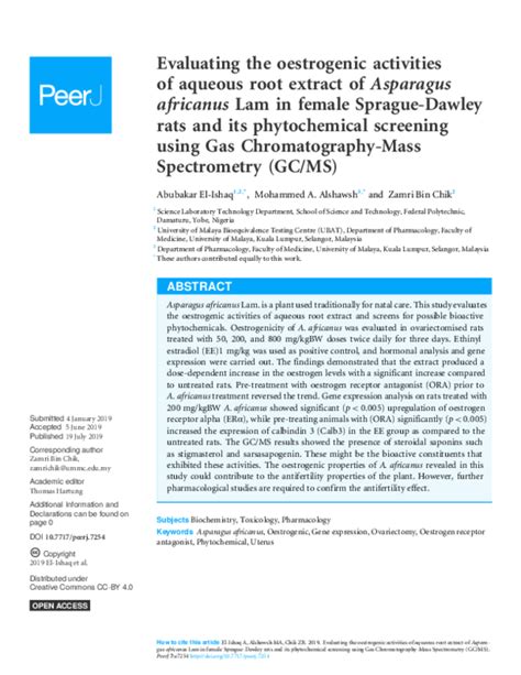 Pdf Evaluating The Oestrogenic Activities Of Aqueous Root Extract Of