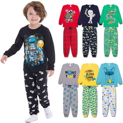 Kit Sortido Pe As Pijama Infantil Menino Manga Comprida Tamanho Ao