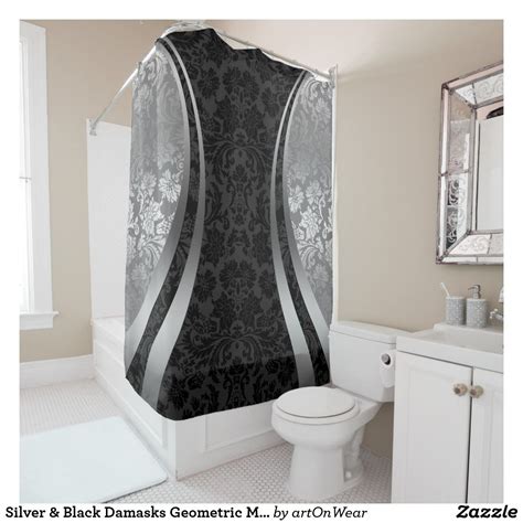 Silver And Black Damasks Geometric Modern Design Shower Curtain Zazzle