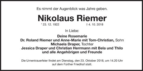 Traueranzeigen Von Nikolaus Riemer Trauer Nn De