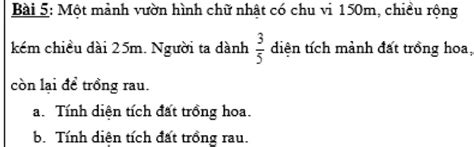 Solved Bai 5 Má™t Máº£nh VÆ°á N HÃ¬nh Chá¯ Nháº­t CÃ³ Chu Vi 130m