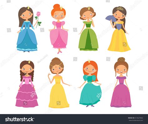 Fairy Tale Set Beautiful Princesses Cartoon Stock Vector (Royalty Free ...