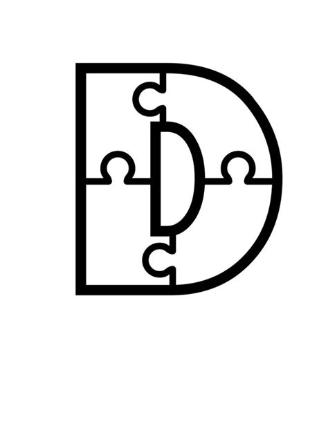 The Letter D Is Made Up Of Puzzle Pieces And Has Been Drawn In Black On