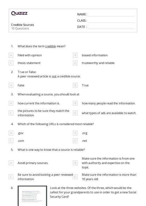 50 Assessing Credibility Of Sources Worksheets For 6th Class On