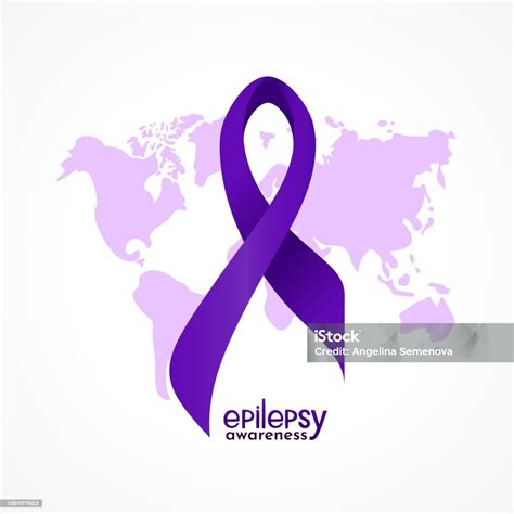 Violet Epilepsy Awareness Ribbon With Hand Lettering Text Map Template For Background Poster