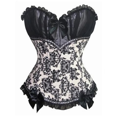 Sexy Floral Print Satin Lace Up Overbust Corset Bowknot Top Bustier