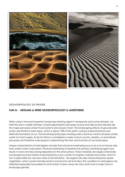 PART III : AEOLIAN Or WIND GEOMORPHOLOGY & LANDFORMS - DocsLib