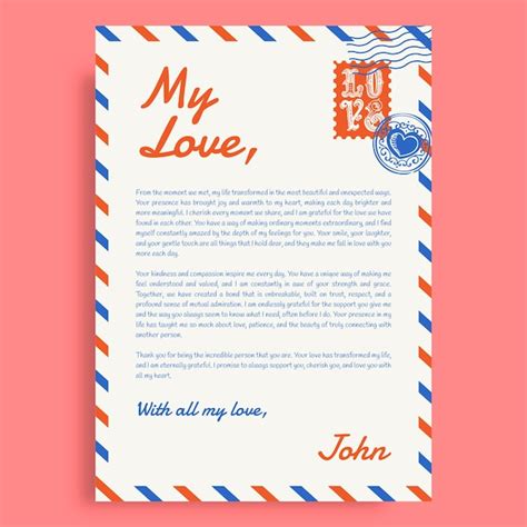 diseno de plantilla de la carta de amor vector gratis