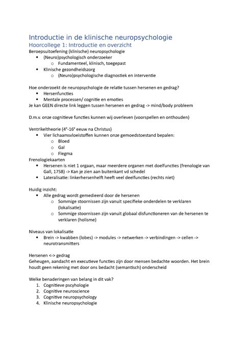 Klinische Neuropsychologie Introductie In De Klinische