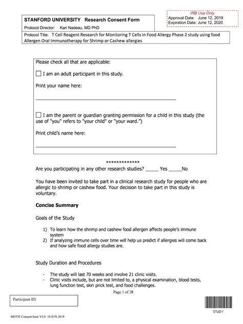 Fillable Online Stanford University Research Consent Form Protocol