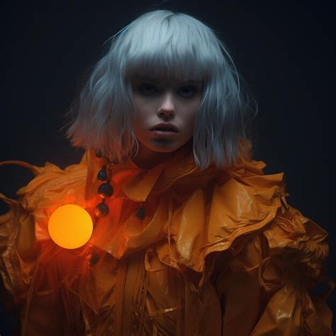 Premium Photo A Woman With A Bright Orange Dress And A Yellow Light