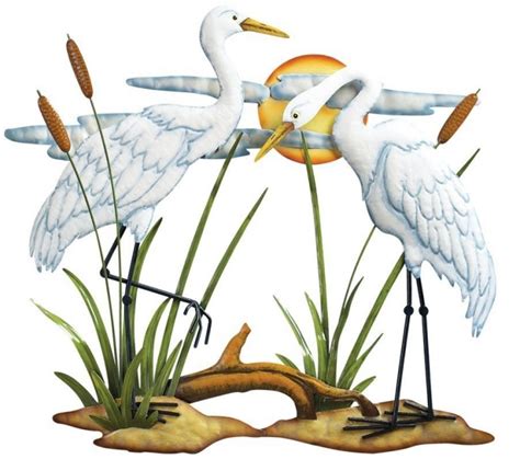 Hand Painted White Cranes Metal Wall Art Fresh Garden Decor