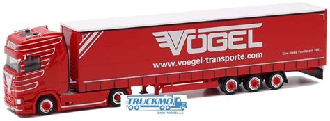 Herpa Vögel Transport Scania CS20HD Megatrailer Gardinenplanenauflieger