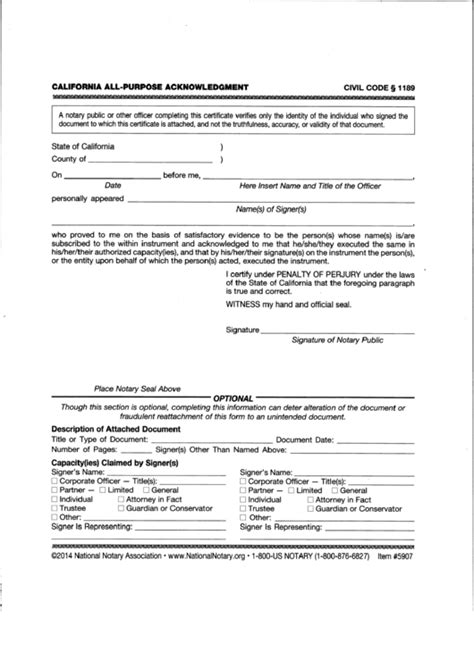 California All Purpose Acknowledgement Form Printable Pdf Download