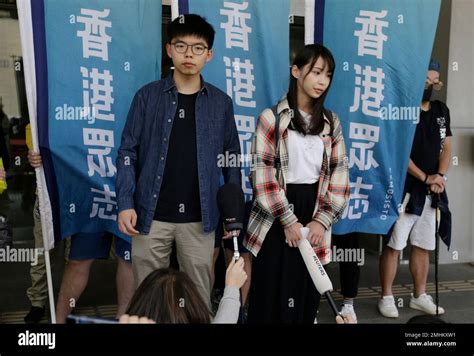 Pro Democracy Activists Joshua Wong Left And Agnes Chow Speak To